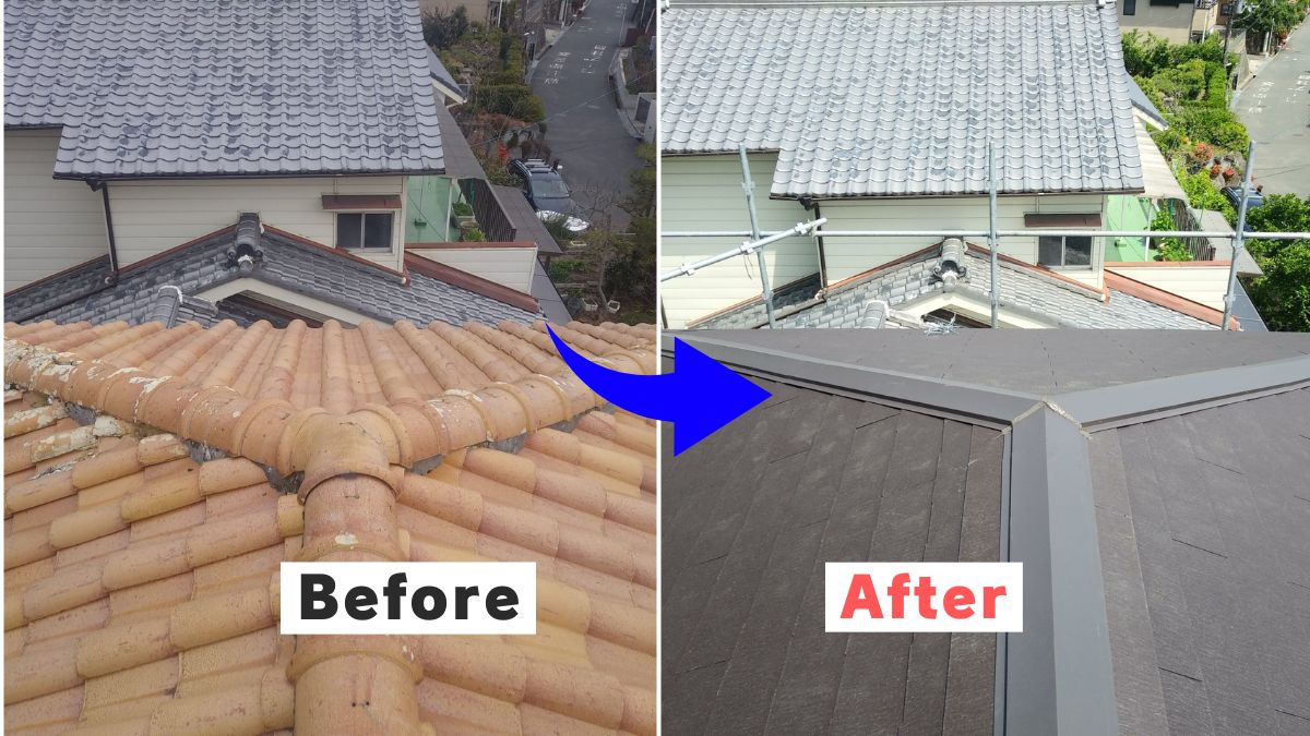 門真市で雨漏りがきっかけの屋根葺き替え工事